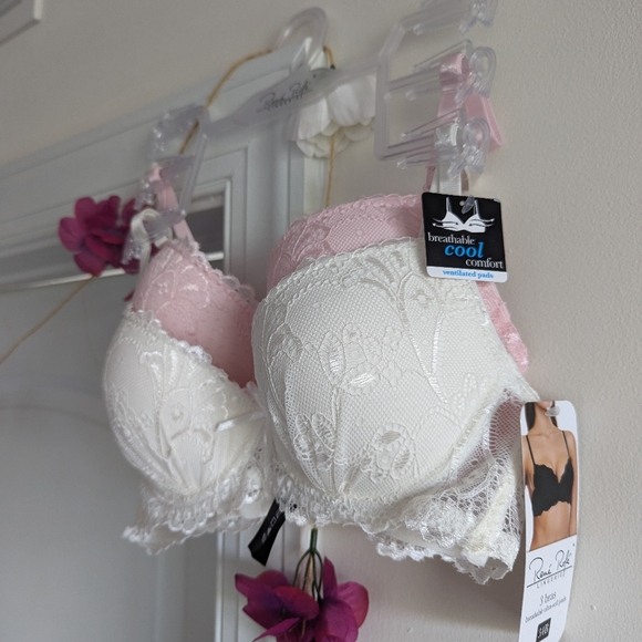 Rene Rofe Bras NWT 2-pack Size 34B White Pink Lace - Picture 3 of 7